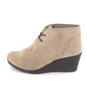 Crocs Leigh Beige Suede Wedge Booties W5